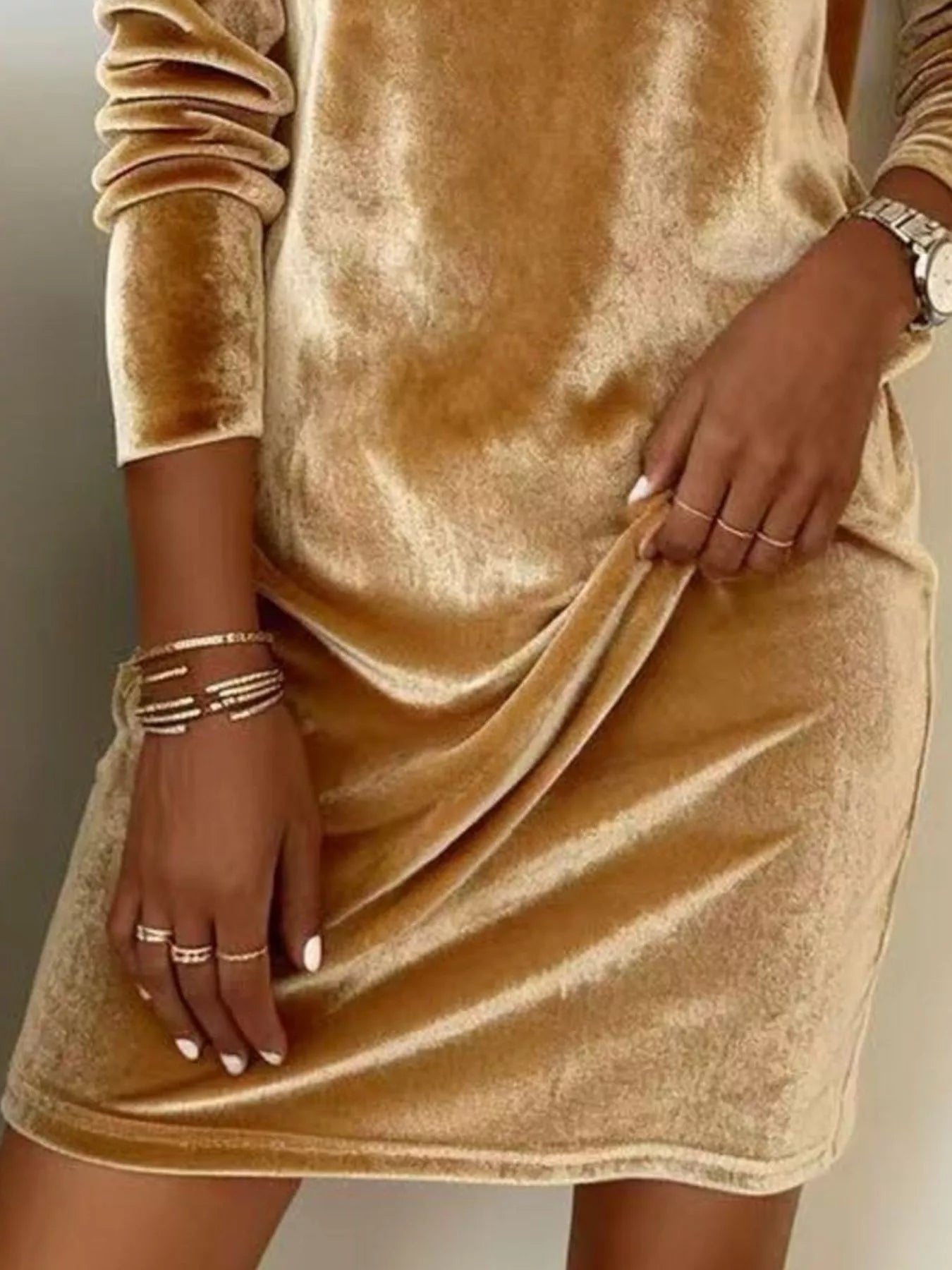 Velvet Cowl Neck Long Sleeve Mini Dress - product image 3