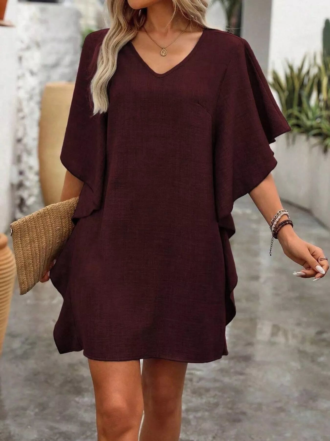 Ruffled Flutter Sleeve V-Neck Mini Dress Main image