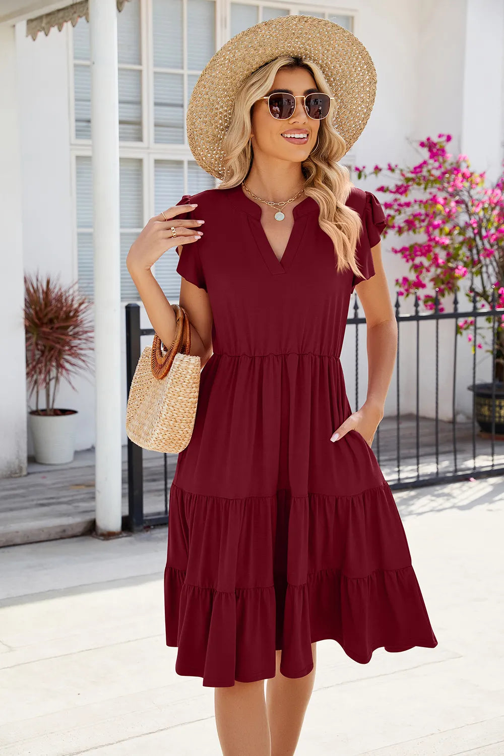 Ruched Notched Cap Sleeve Dress - product image 17