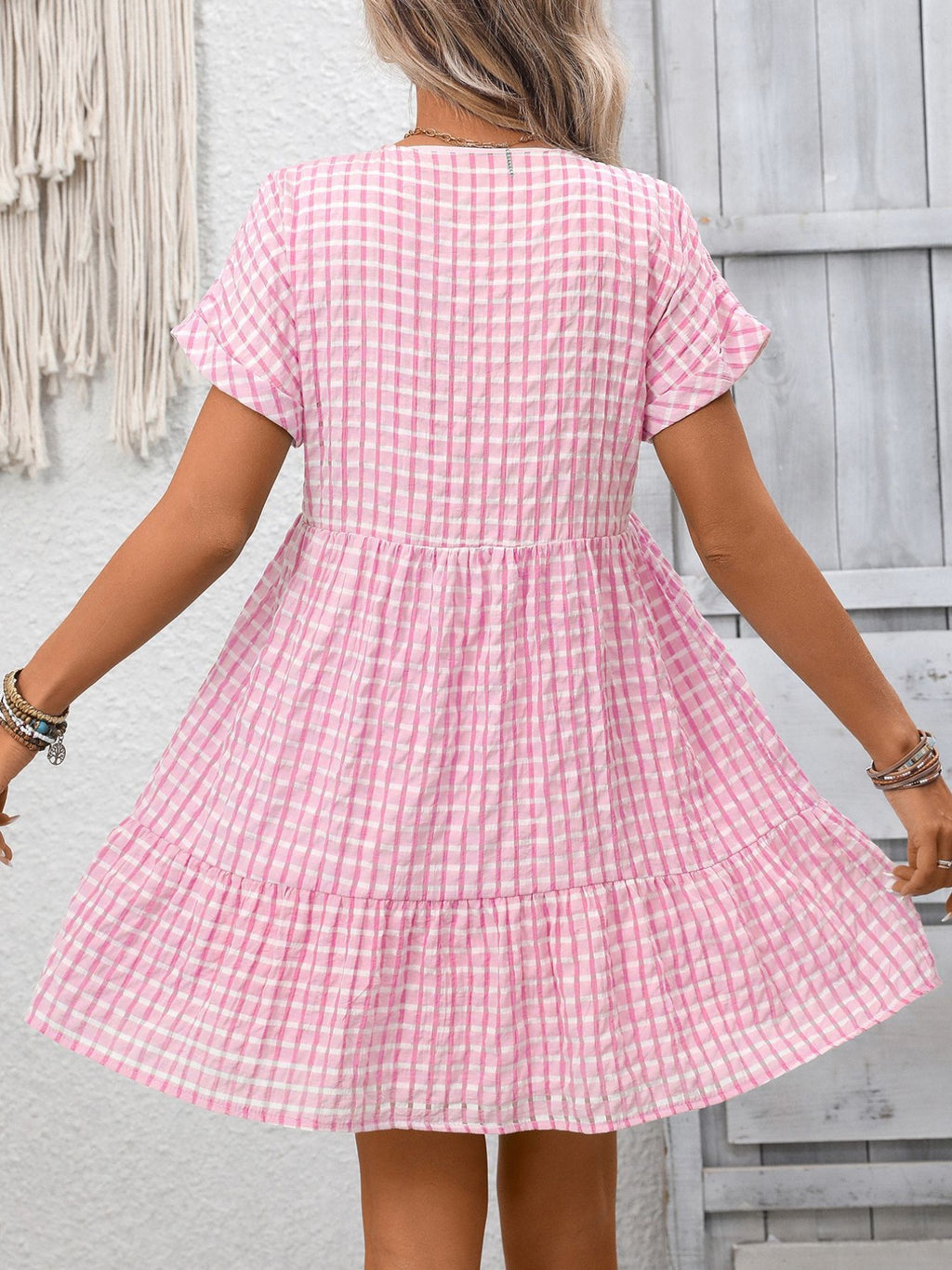 Plaid V-Neck Ruffle Hem Mini Dress - product image 12