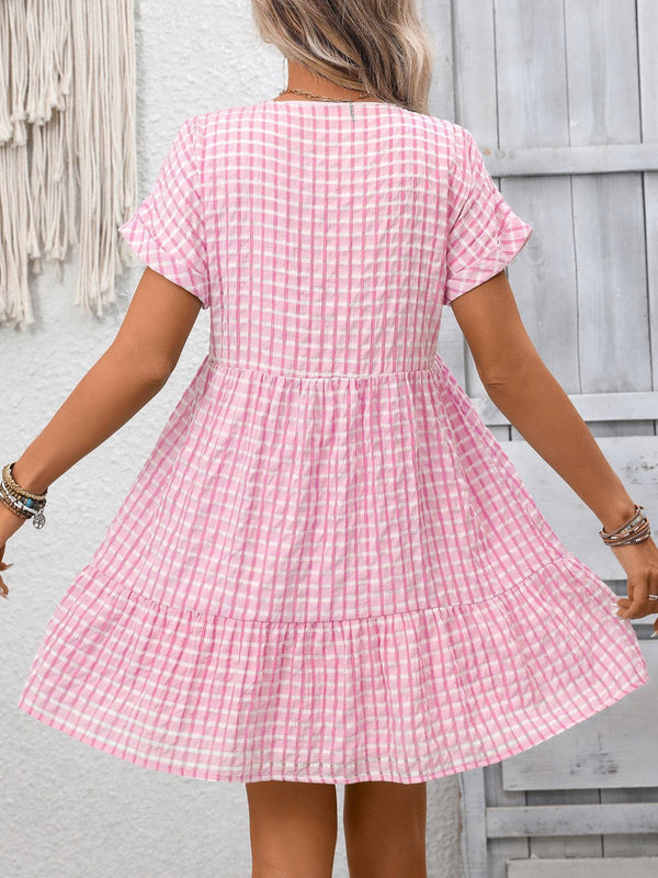 Plaid V-Neck Ruffle Hem Mini Dress - product image 12