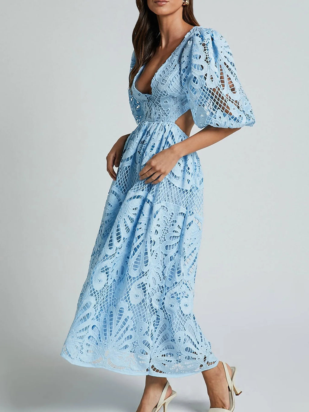 Cutout Back Lace Crochet V-Neck Dress - product image 8
