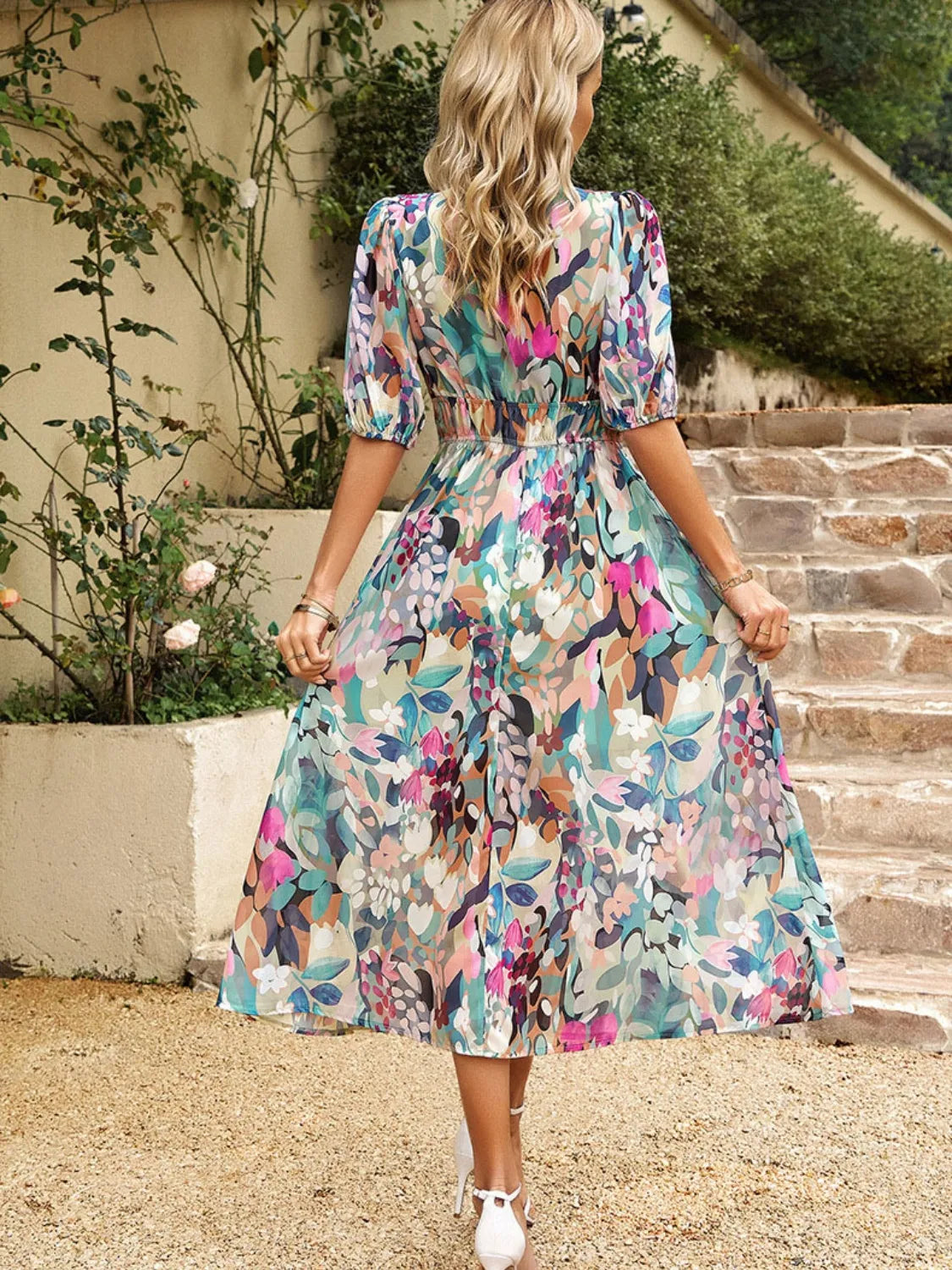 Printed Puff Sleeve Midi Dress view 3 - Shopiebay