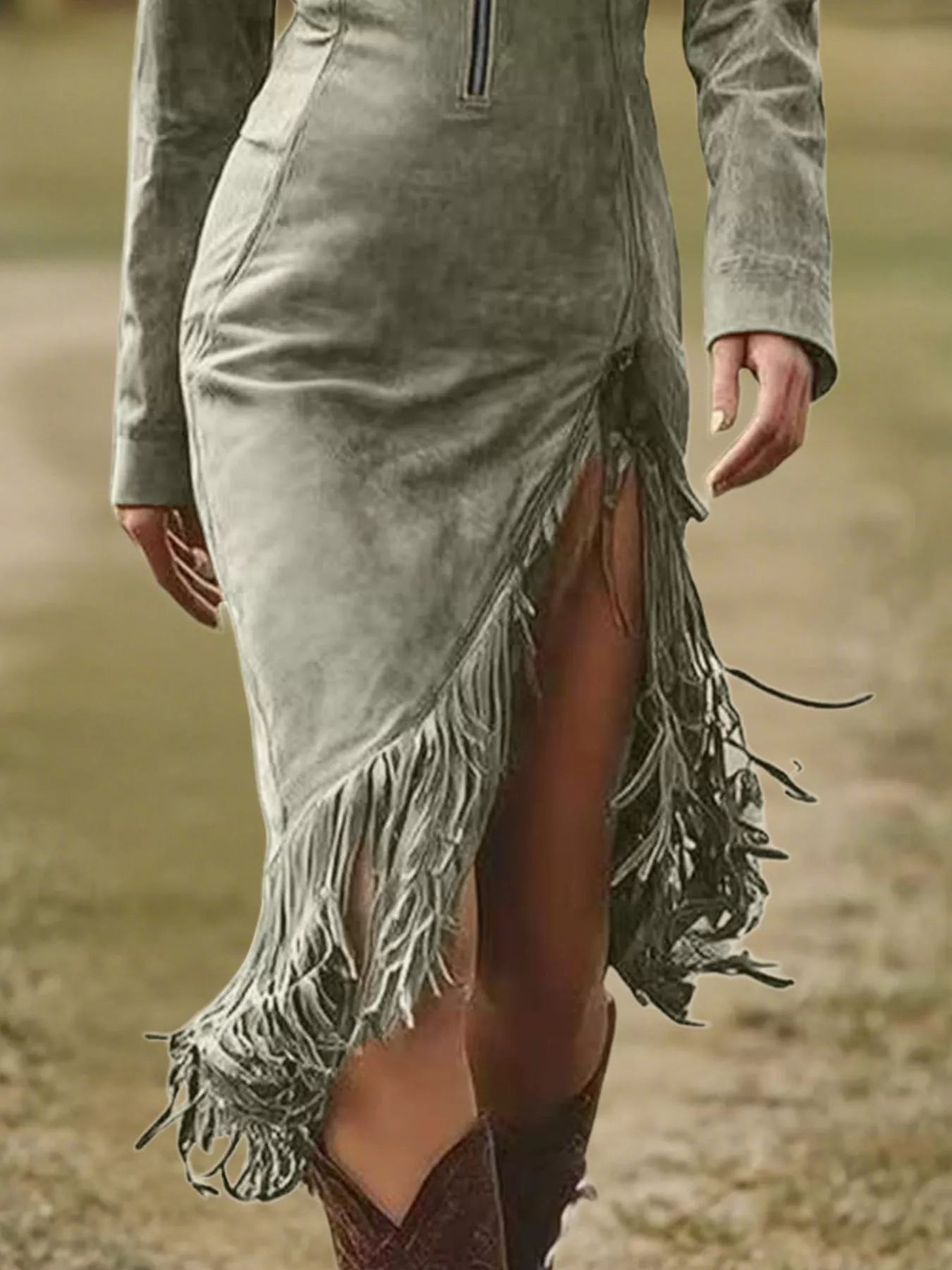 Full Size Fringe Hem Zip Front Bodycon Dress Plus Size view 12 - Shopiebay