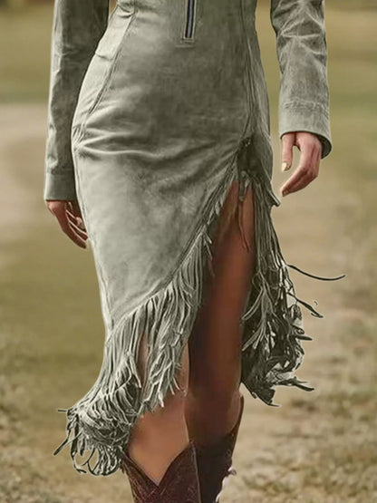 Full Size Fringe Hem Zip Front Bodycon Dress Plus Size view 12 - Shopiebay