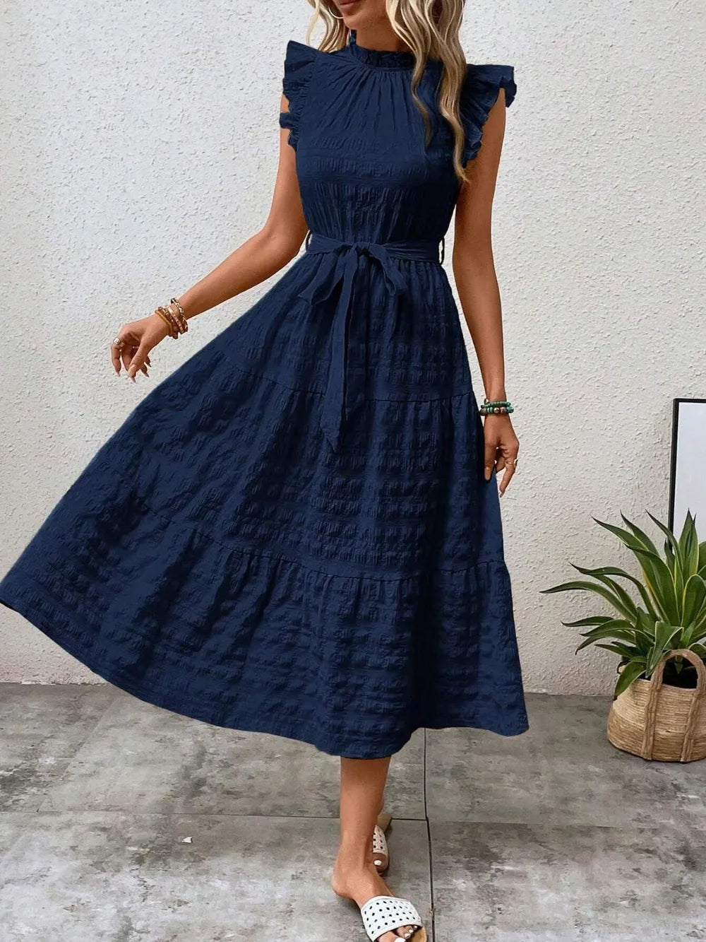 Tied Ruffled Cap Sleeve Midi Dress - product image 19