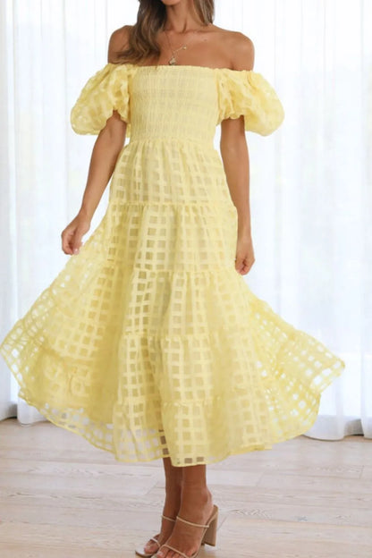 Off Shoulder Short Puff Sleeve Midi Dress view 10 - Shopiebay