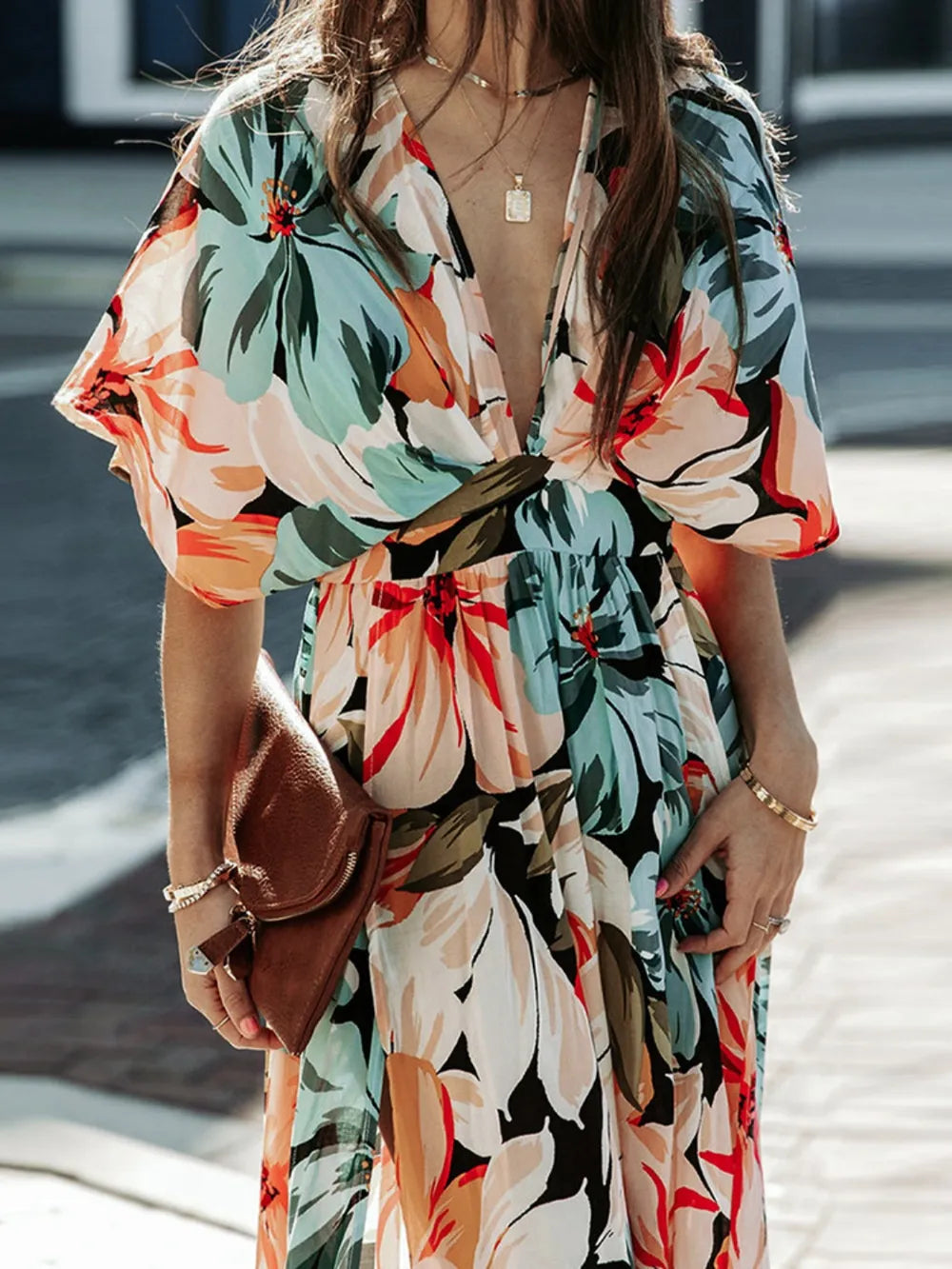 Floral Plunge Half Sleeve Dress - product image 4