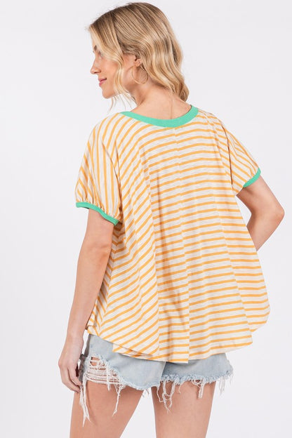 Ces Femme Striped Round Neck Short Sleeve T-Shirt