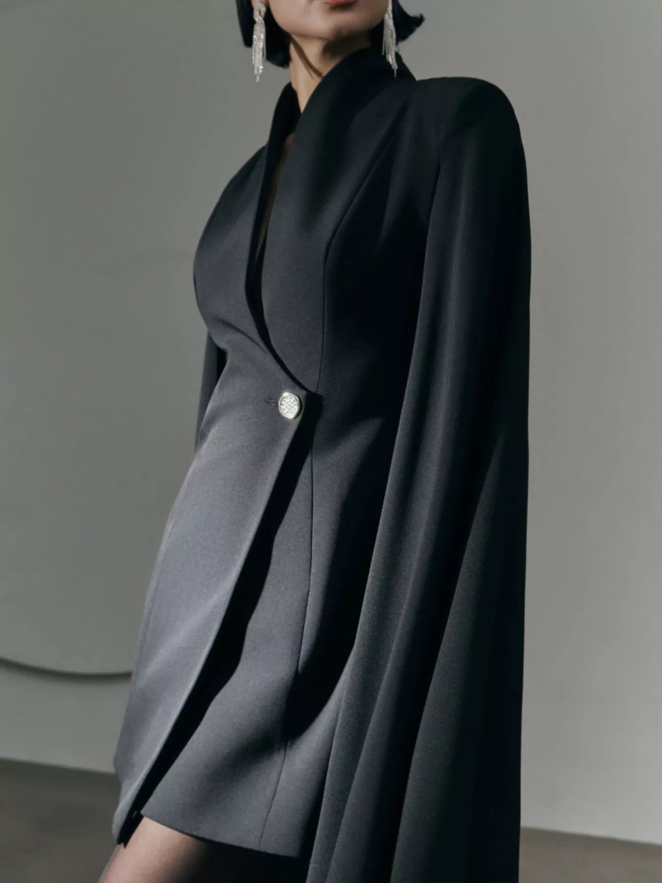 One Button Fitted Mini Blazer Dress with Cape Sleeves view 3 - Shopiebay