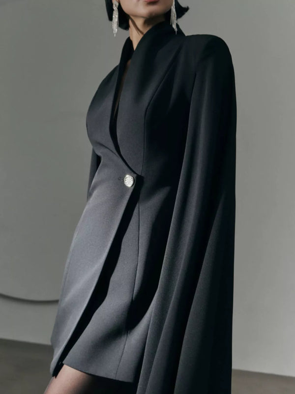 One Button Fitted Mini Blazer Dress with Cape Sleeves view 3 - Shopiebay