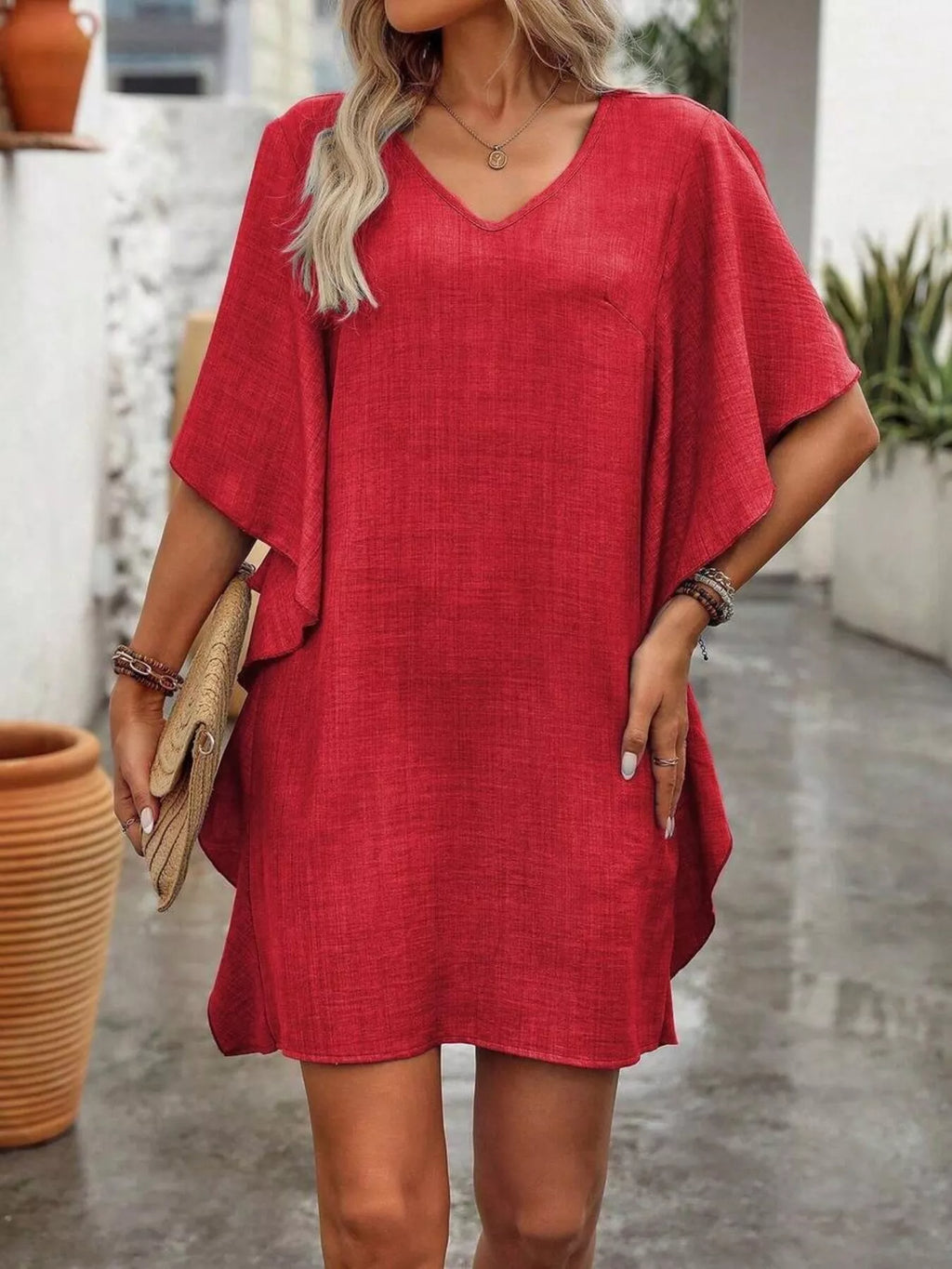 Ruffled Flutter Sleeve V-Neck Mini Dress - product image 12