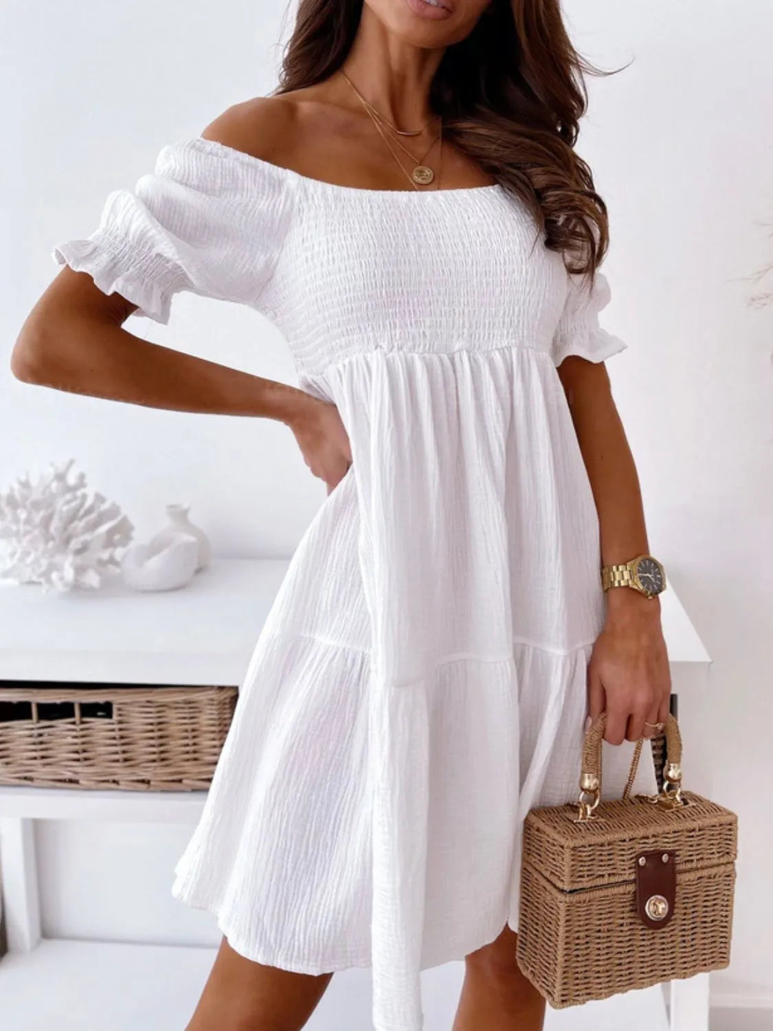 Smocked Off-Shoulder Mini Dress - product image 4