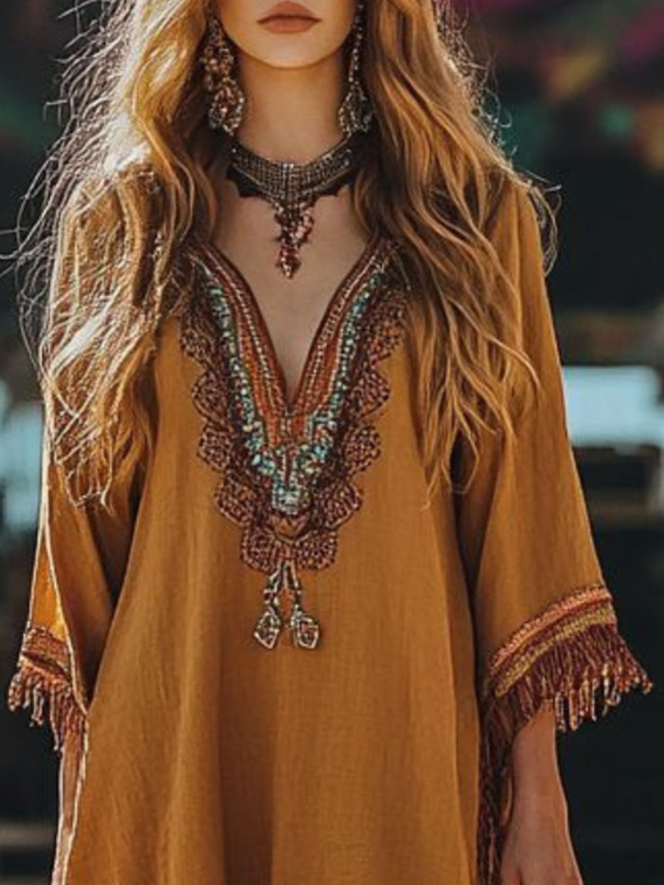 Fringe Hem 3/4 Sleeve Mini Dress - product image 2