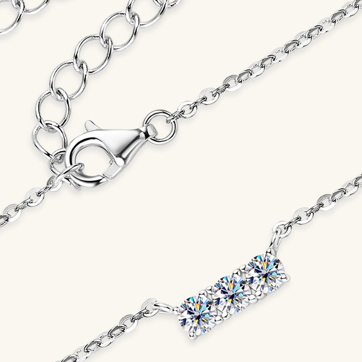 925 Sterling Silver Inlaid Moissanite Bar Necklace