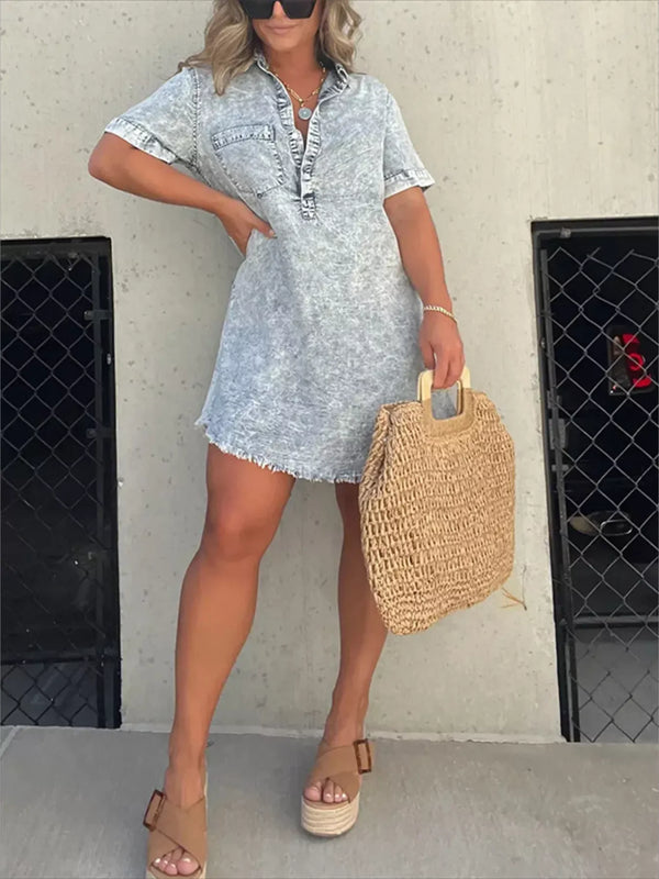 Full Size Raw Hem Short Sleeve Dress Plus Size - product image 5