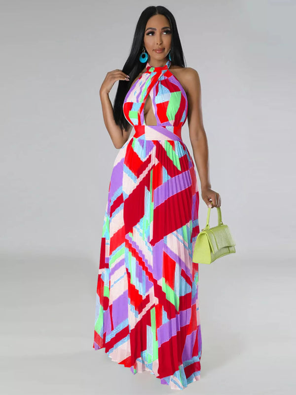 Halter Neck Geometric Print Pleated Maxi Dress - product image 4
