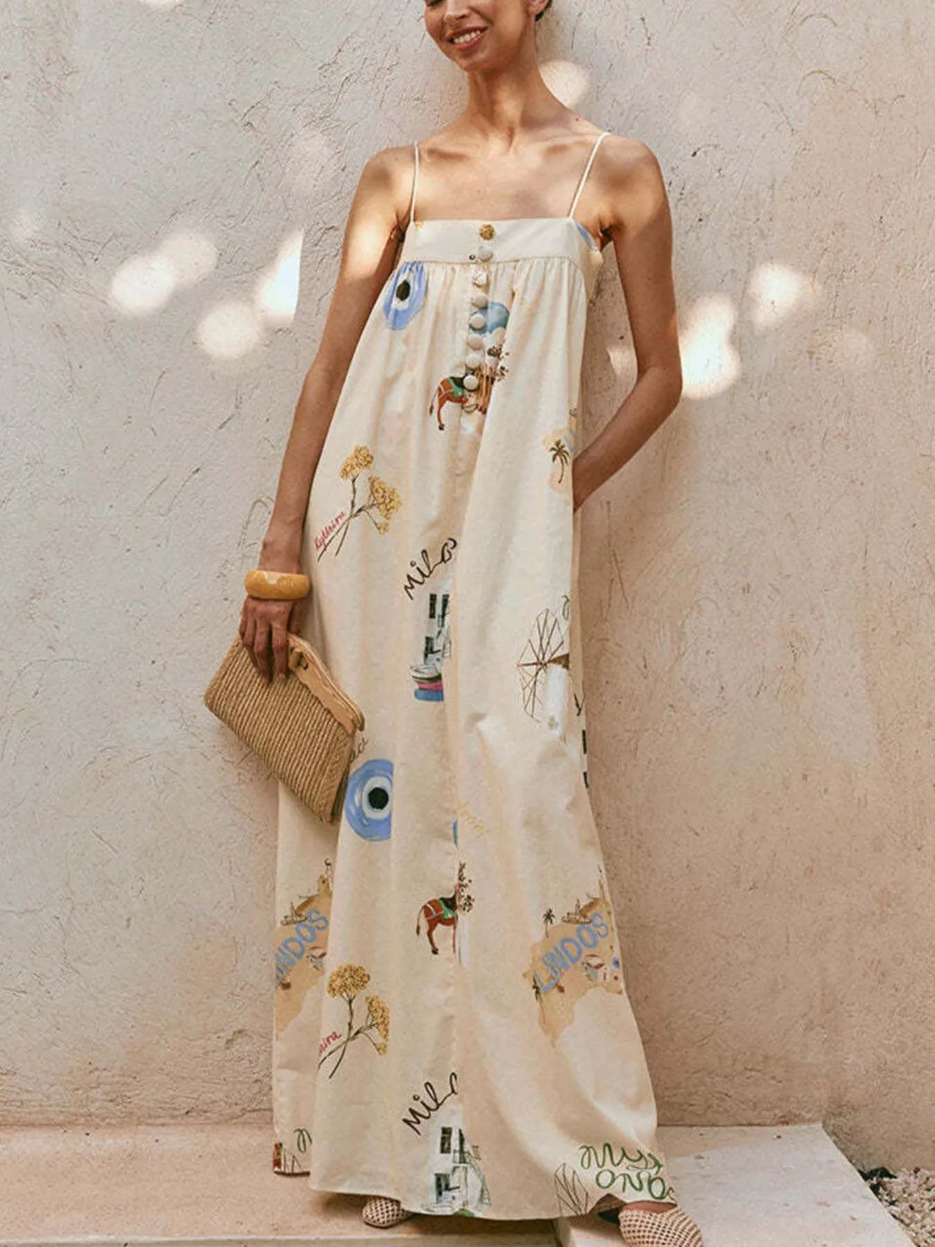 Shopiebay Boho Maxi Dress Duo – Bohemian Print Cami Maxi Dress with Pockets Main image
