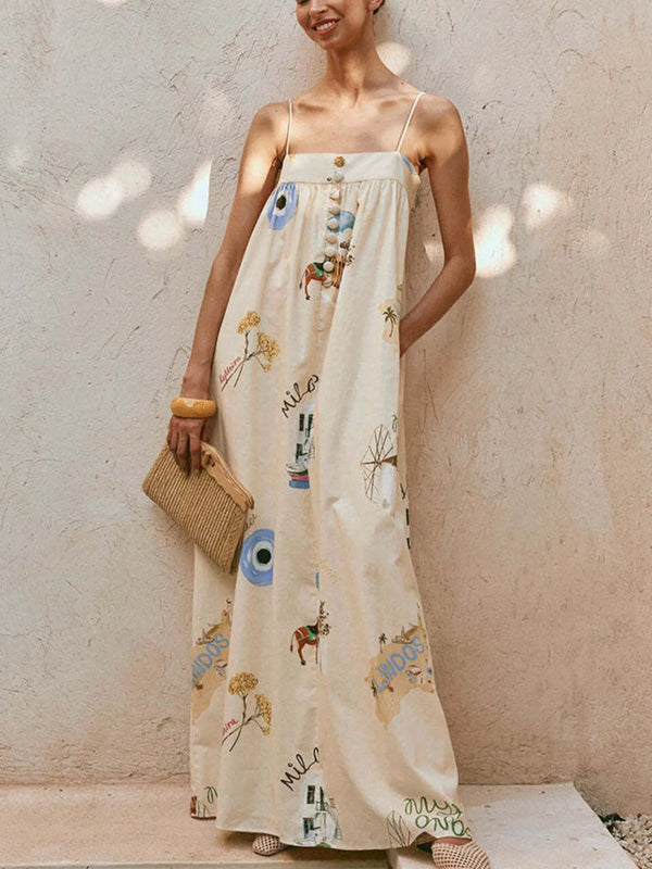 Shopiebay Boho Maxi Dress Duo – Bohemian Print Cami Maxi Dress with Pockets