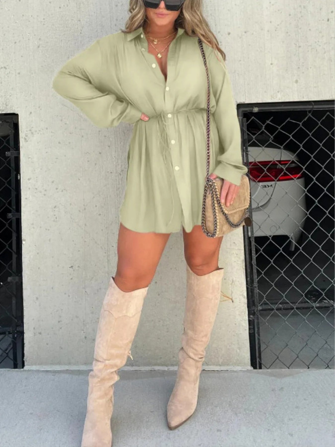 Full Size Button-Down Mini Shirt Dress Plus Size view 4 - Shopiebay