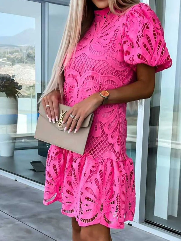 Lace Mock Neck Puff Sleeve Dress - product image 6