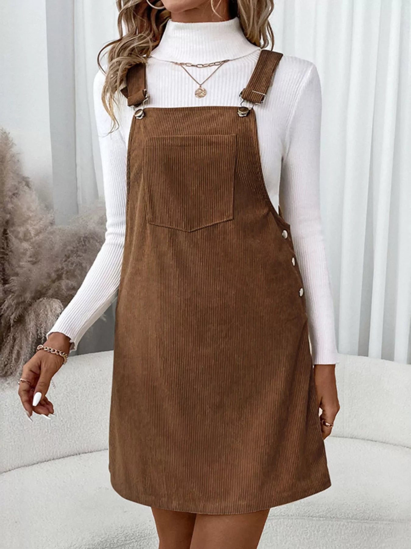 Corduroy Overall Mini Dress with Adjustable Straps view 2 - Shopiebay