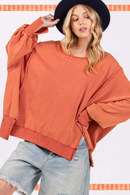 SAGE + FIG Mineral Wash Side Slit Oversized Sweatshirt