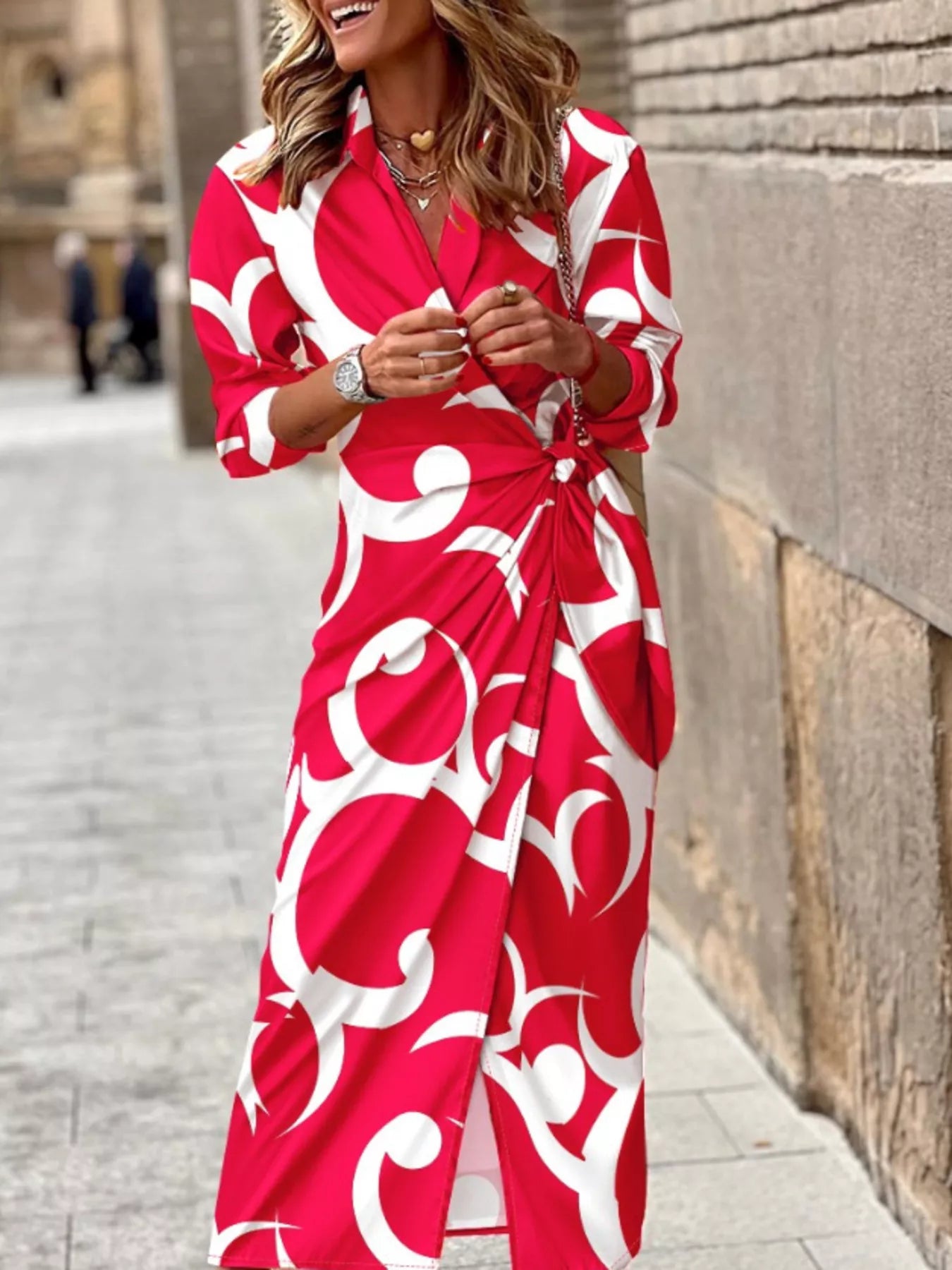 Printed Collared Neck Shirt Dress - product image 4