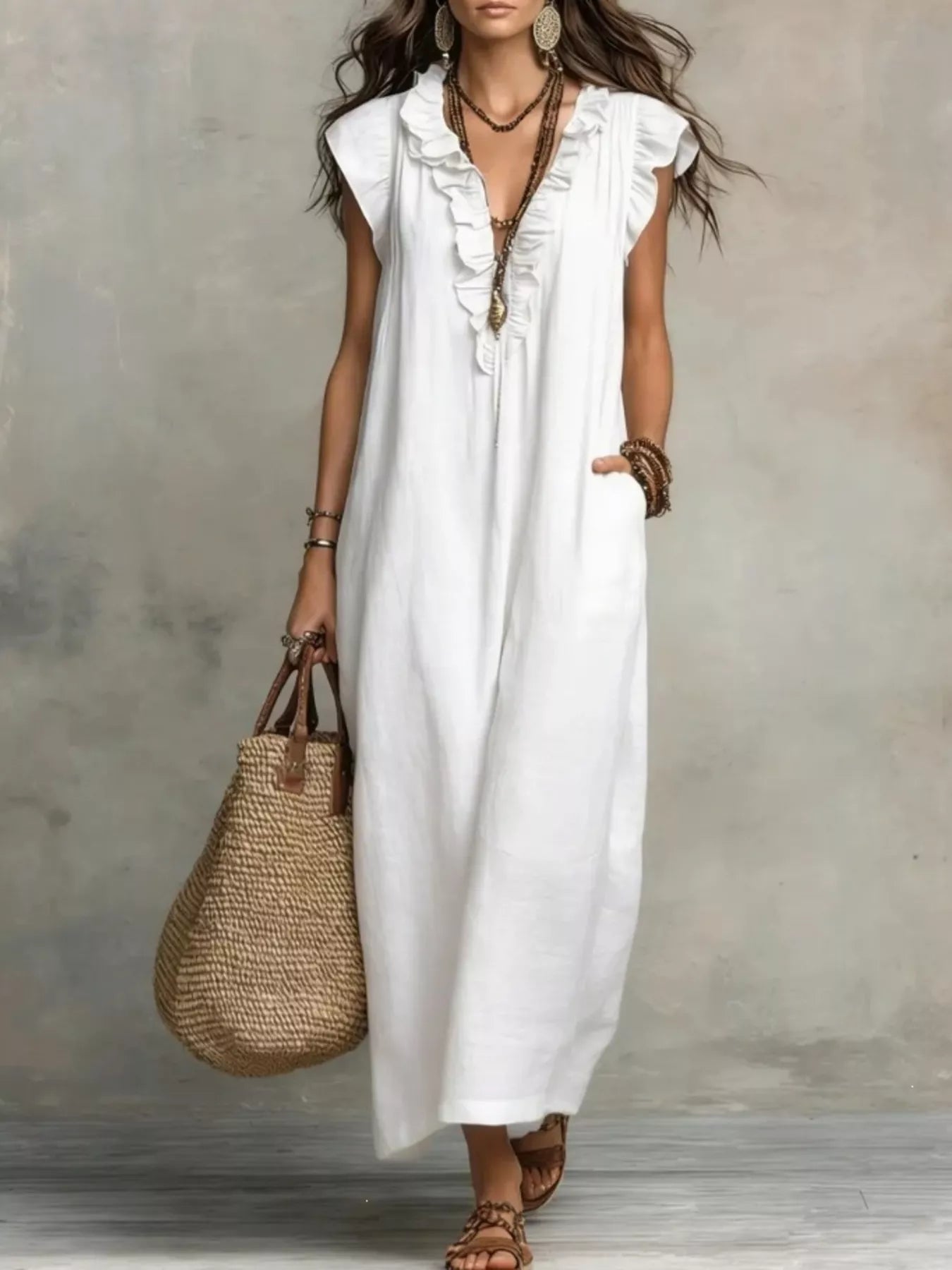 Full Size Ruffled V-Neck Cap Sleeve Maxi Dress Plus Size - product image 3