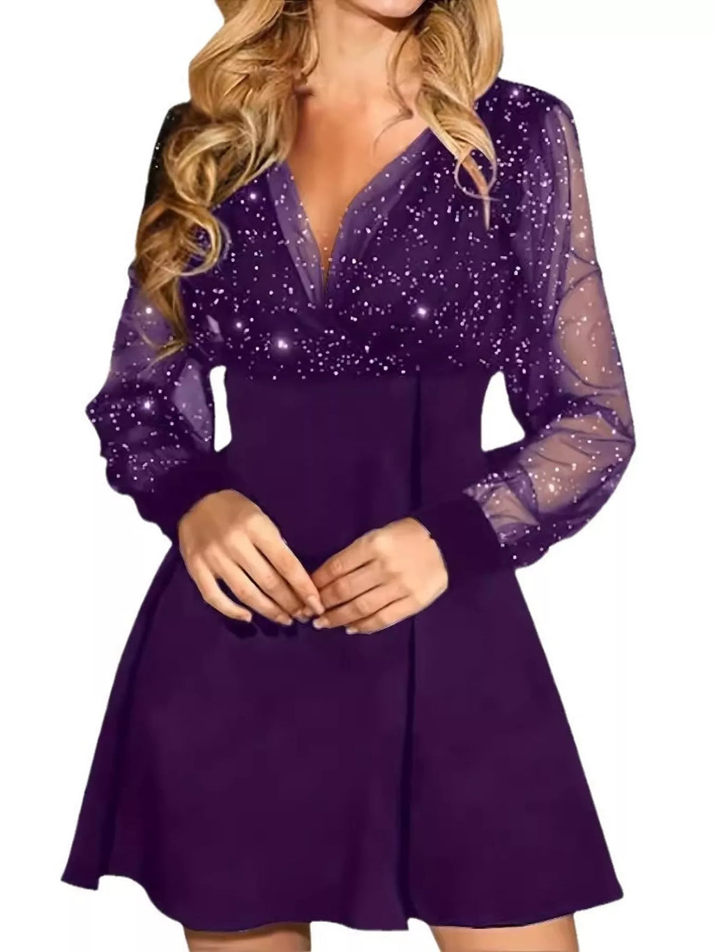 Glitter Mesh Long Sleeve Mini Dress - product image 8
