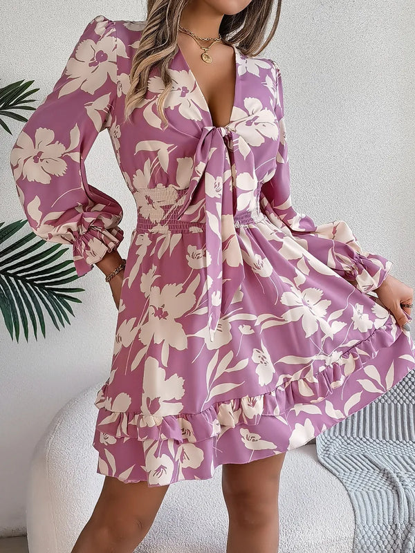 Tied Ruffled Printed Long Sleeve Dress - product image 4
