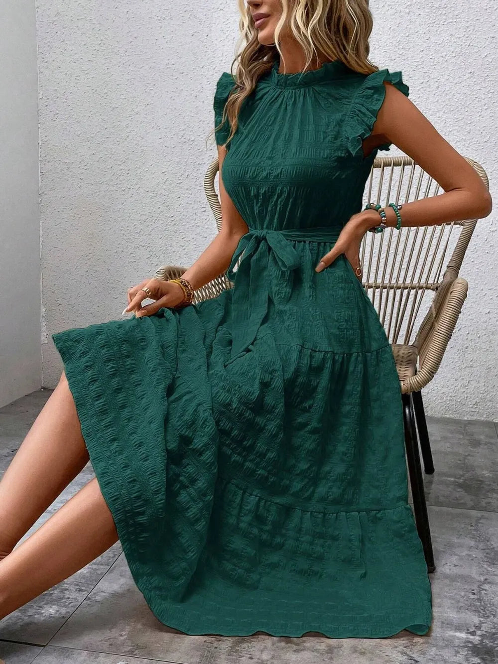 Tied Ruffled Cap Sleeve Midi Dress - product image 11