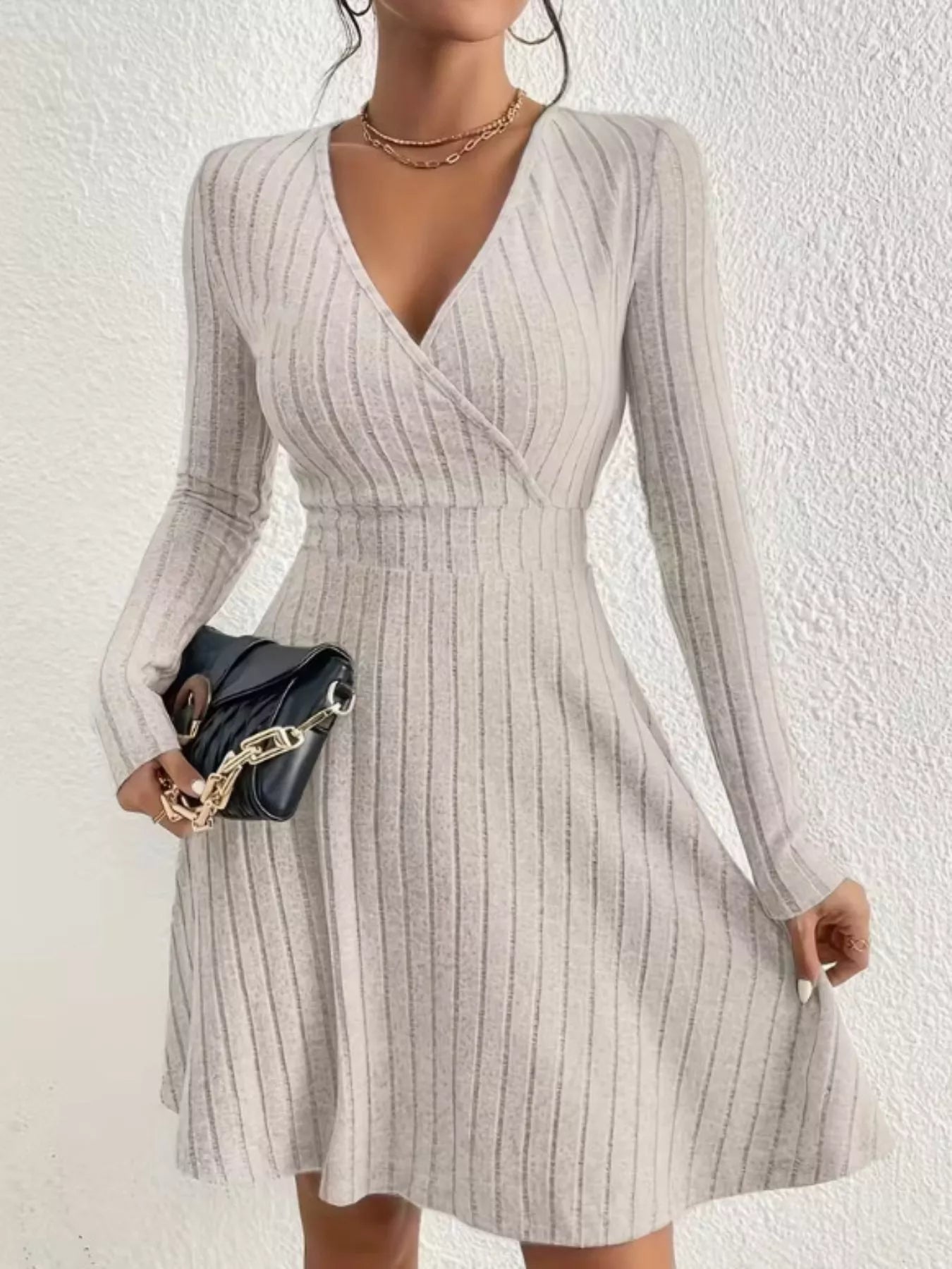 Ribbed Knit Wrap Mini Dress Main image