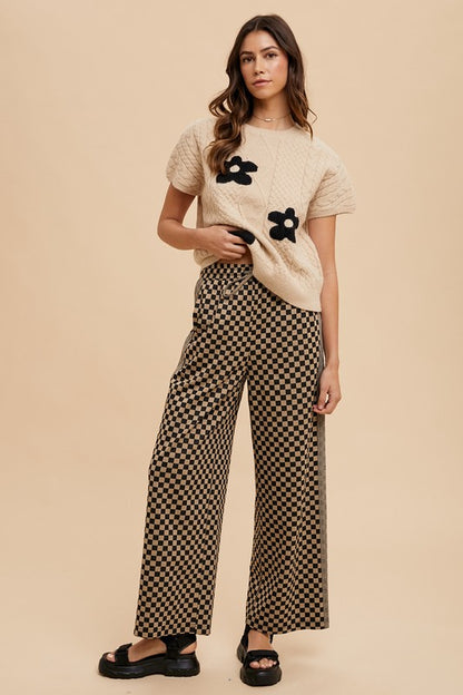 Annie Wear Drawstring Checkered Wide Leg Pants