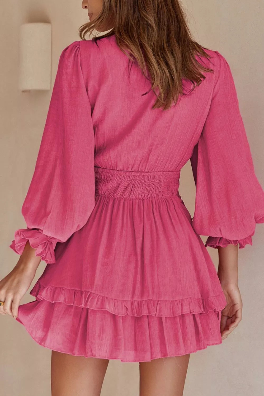 Elegant Tie-Front Ruffle Mini Dress with Smocked Wiast - product image 2