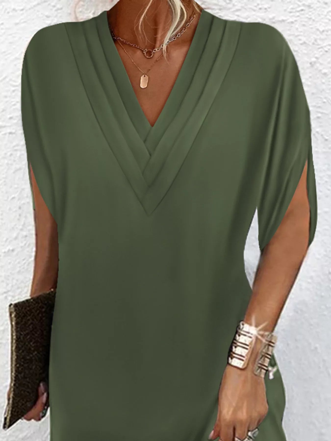 V-Neck Slit Sleeve Mini Dress - product image 3