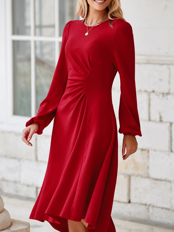 Solid Color Ruched Detail Long Sleeve Midi Dress - product image 19