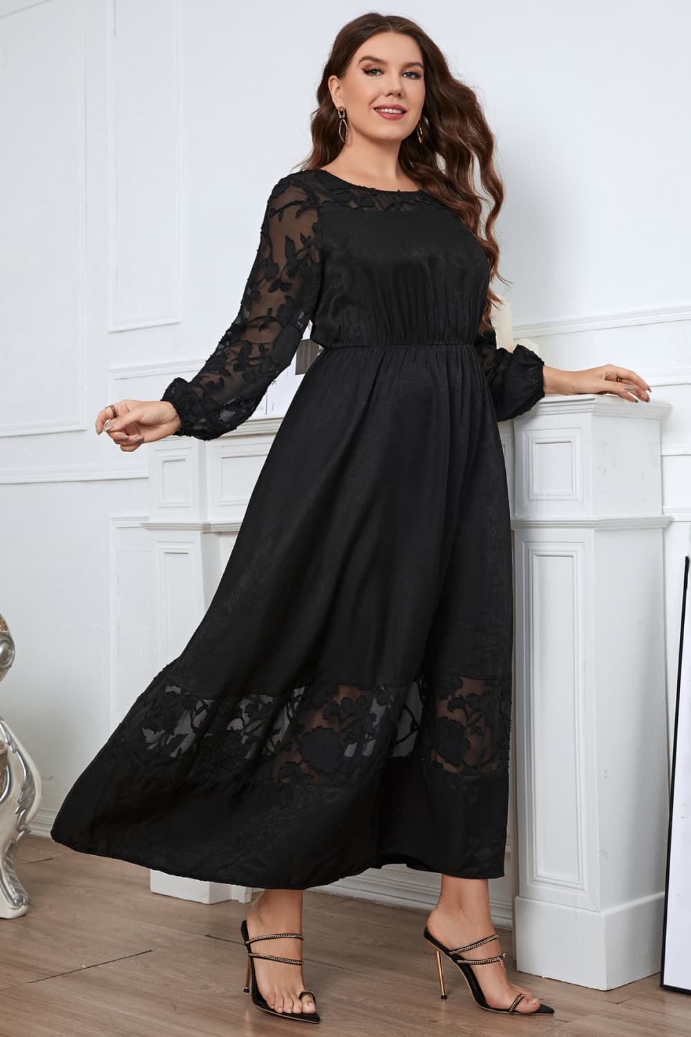 Honey Melo Apparel Plus Size Embroidery Round Neck Long Sleeve Maxi Dress - product image 3