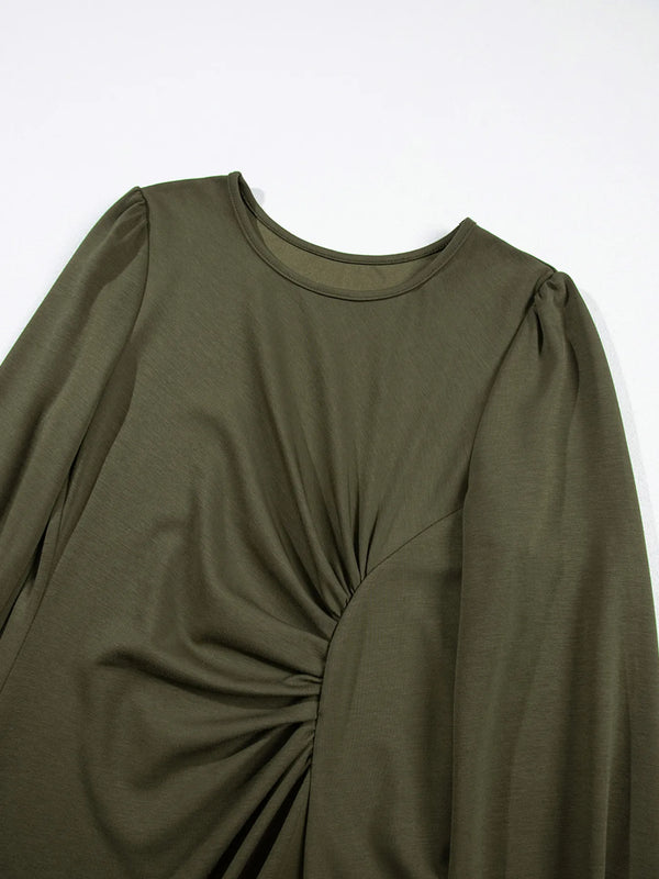 Solid Color Ruched Detail Long Sleeve Midi Dress - product image 8
