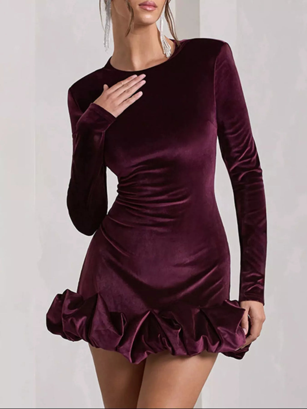 Velvet Ruched Hem Long Sleeve Dress - product image 5