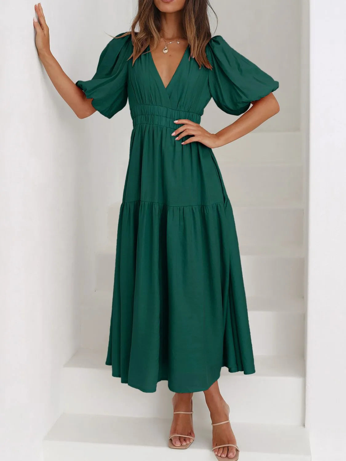 V-Neck Puff Sleeve Midi Dress - product image 22