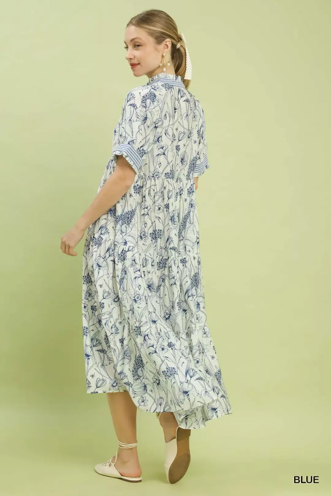Umgee Floral Tiered Midi Dress with Ruffle Trim view 4 - Shopiebay