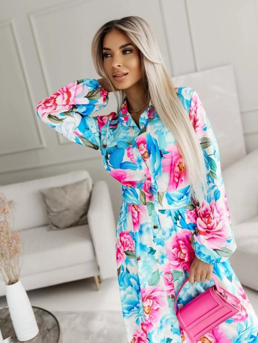 Printed Button Front Maxi Shirt Dress - product image 3