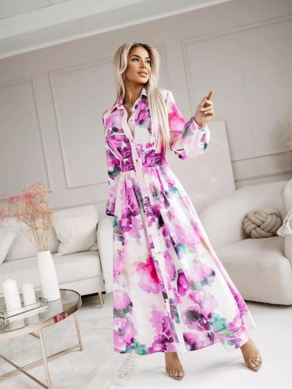 Printed Button Front Maxi Shirt Dress - product image 25