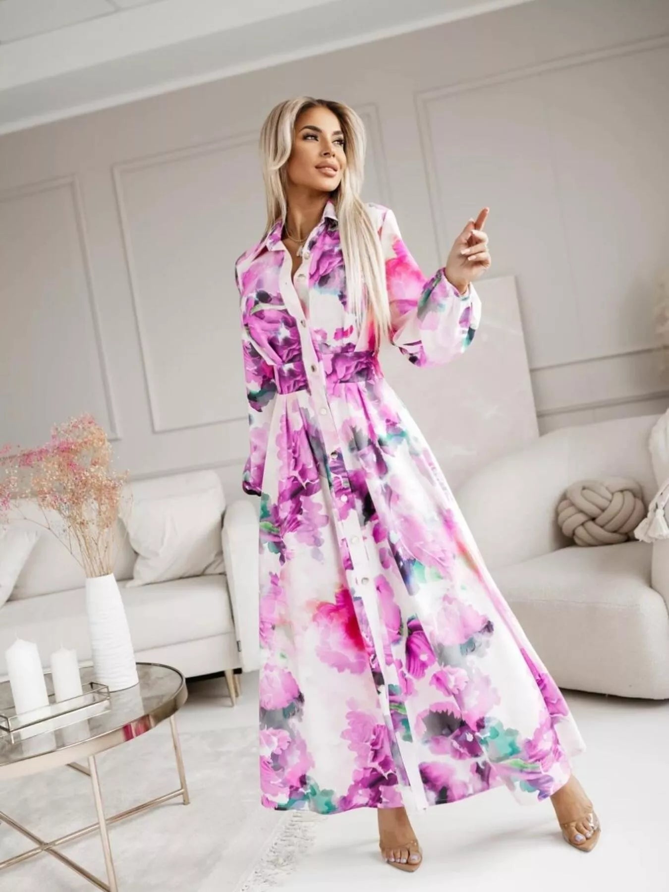 Printed Button Front Maxi Shirt Dress - product image 25