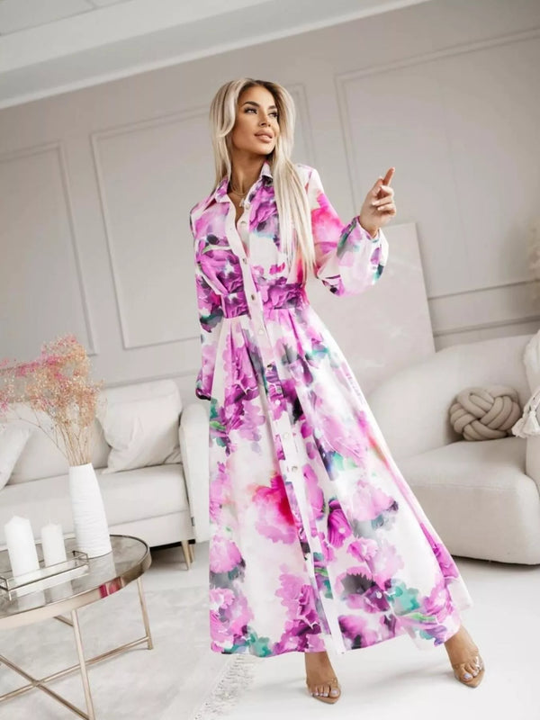Printed Button Front Maxi Shirt Dress - product image 25