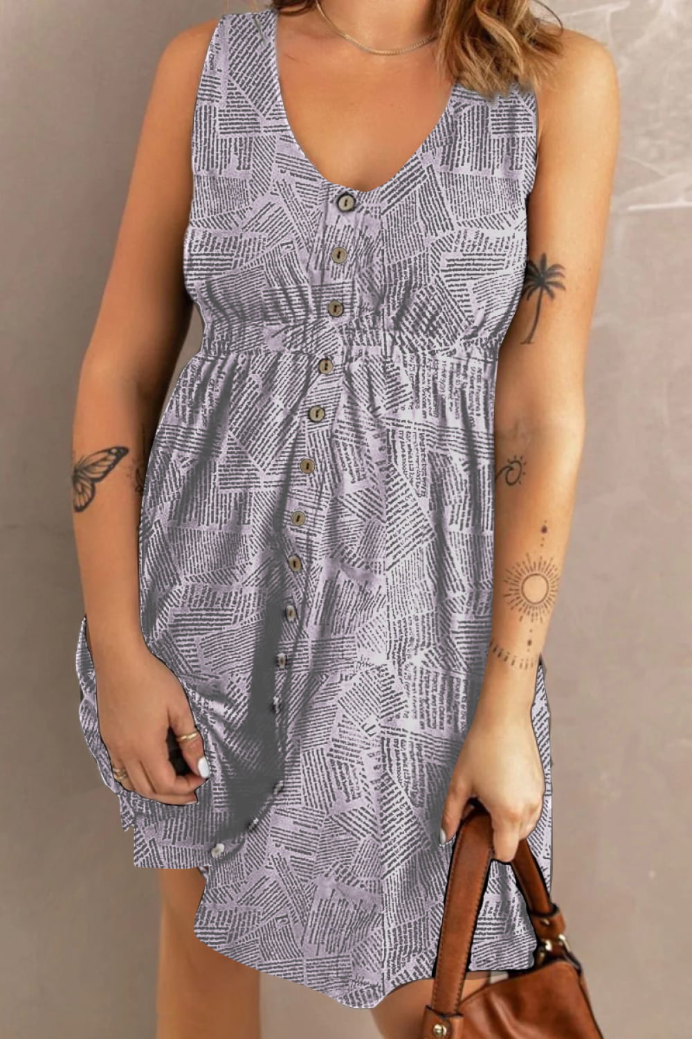 Double Take Printed Scoop Neck Sleeveless Buttoned Magic Dress with Pockets - product image 19