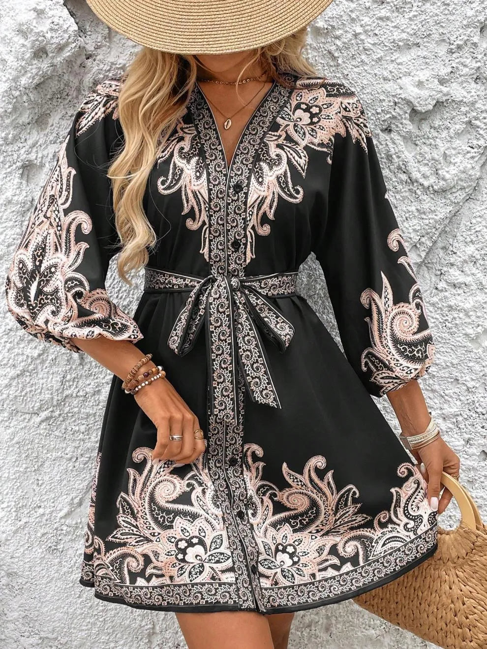 Paisley V-Neck 3/4 Sleeve Mini Dress - product image 13