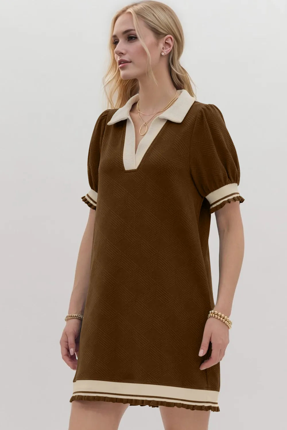 Oh Frill Contrast Trim Johnny Collar Short Sleeve Mini Dress view 7 - Shopiebay