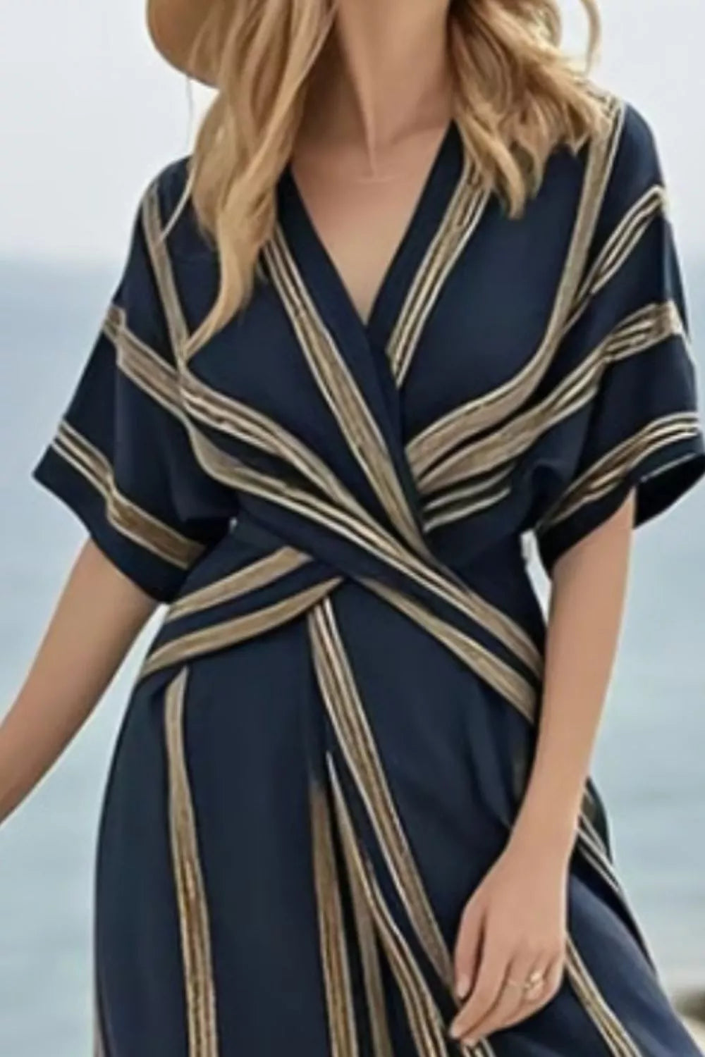 Striped Wrap Half Sleeve Maxi Dress - product image 6